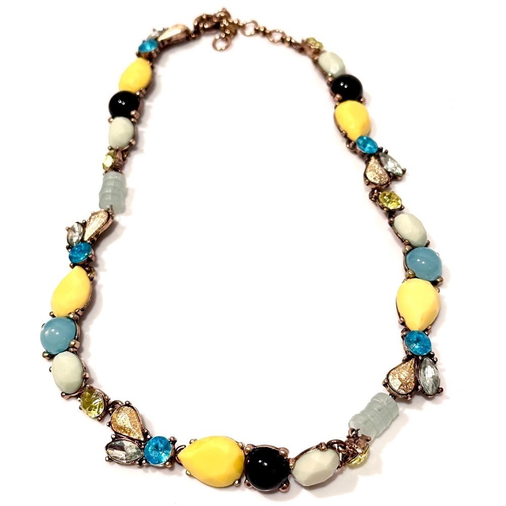 LOFT | Brass Blue & Yellow Stone and Gemstone Collar Necklace | NWT - Picture 1 of 9